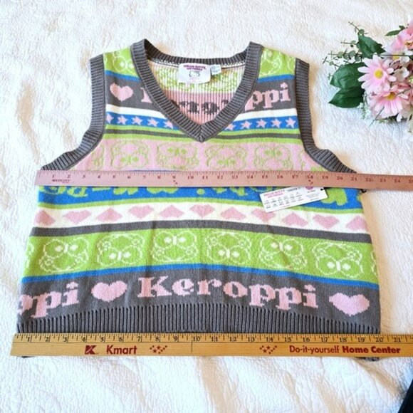 Hello Kitty & Friends Keroppi Sweater Vest Size 2X Pink Grey Green V Neckline - Picture 10 of 14